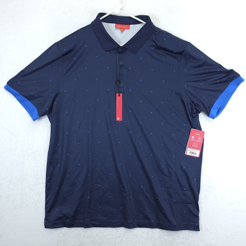 Redvanly Ramey Polo Mens XXL Midnight Navy Blue Polka Dot Golf Shirt NWT